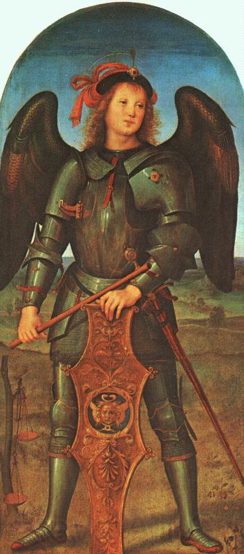 PERUGINO, Pietro St. Michael (Panel of the Polytych of Certosa di Pavia) ag Norge oil painting art